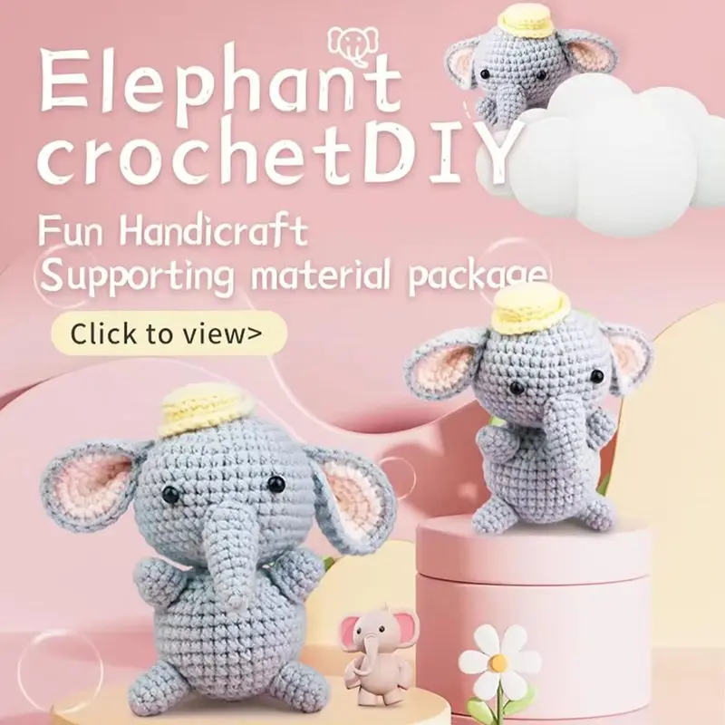 Crochet Pendant Doll Knitting Kits DIY Handmade Making Cartoon Elephant Fox Dog Succulents and Jellyfish Weaving Accessories Set