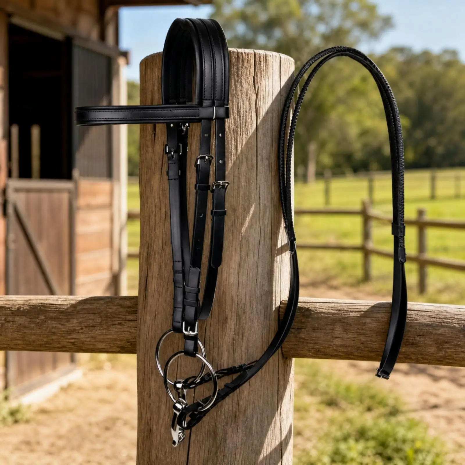 Durable PVC Horse Bridle Set with Reins Equestrian Tack Adjustable Fit for Daily Riding Routine