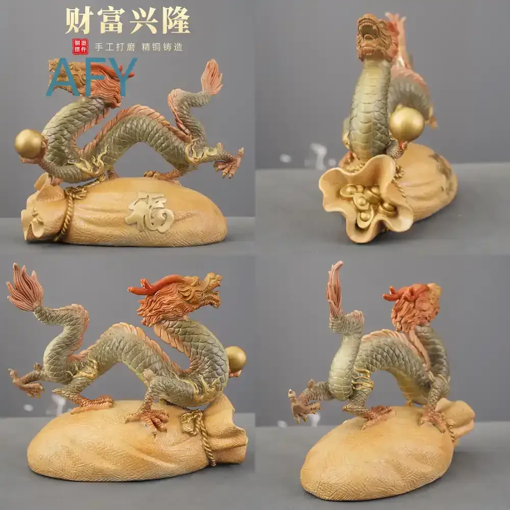 Brass Zodiac Dragon Figurine for Wealth and Prosperity Decorative Sculpture for Living Room Office Desk Decoration Gift for