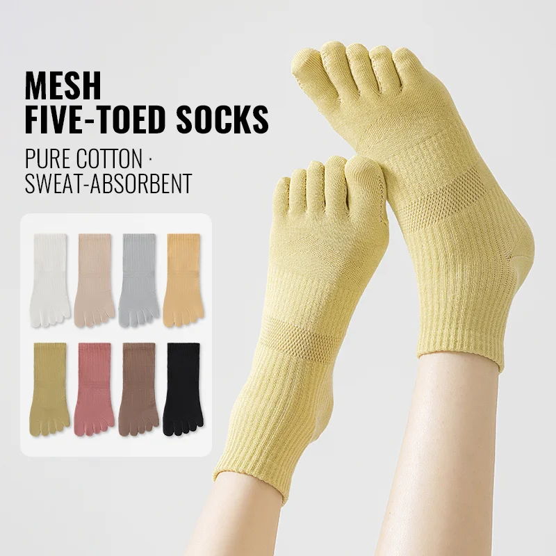 MiiOW Cotton Five Finger Sock Women Spilt Toe Sock Sports Crew Sock Anti Odor Breathable Mesh Sweat Absorbent Antibacterial Sock