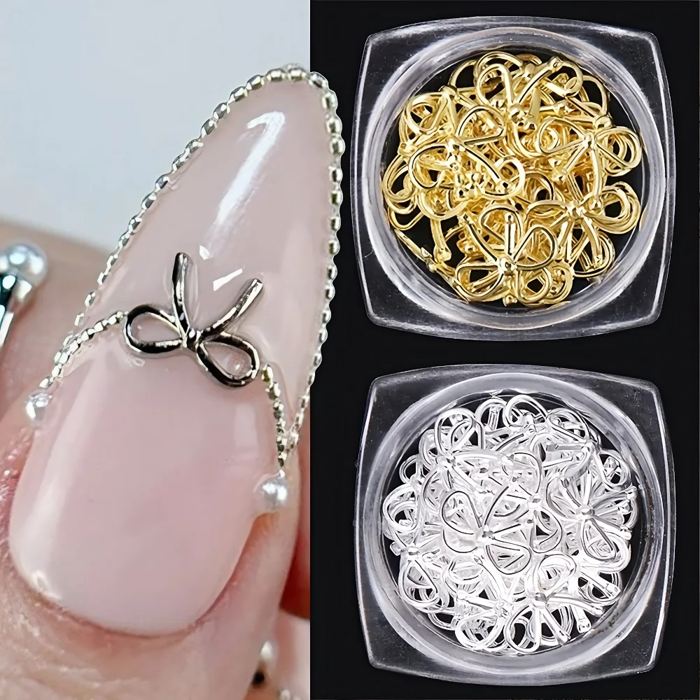 

﻿ 1/2 баночки, металлические ивы, банты для дизайна ногтей, подвески, 3D золотой, серебряный бант, дизайн, украшение «сделай сам», элегантные металлические украшения, аксессуары для маникюра