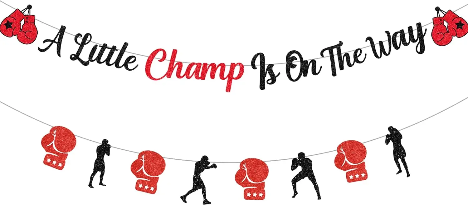 Boxing Baby Shower Decor A little Champ Is On The Way Banner Glove Boxer Garland Match Wrestle Fitness Sports Gym Party Supplies