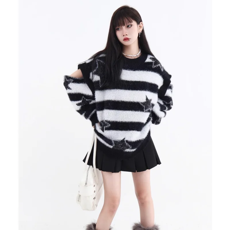 Black Women Clothing Knitting Sweater Long Sleeves Vintage Pullover Round Neck Cashmere Pink Korean Fashion Female Spring Tops