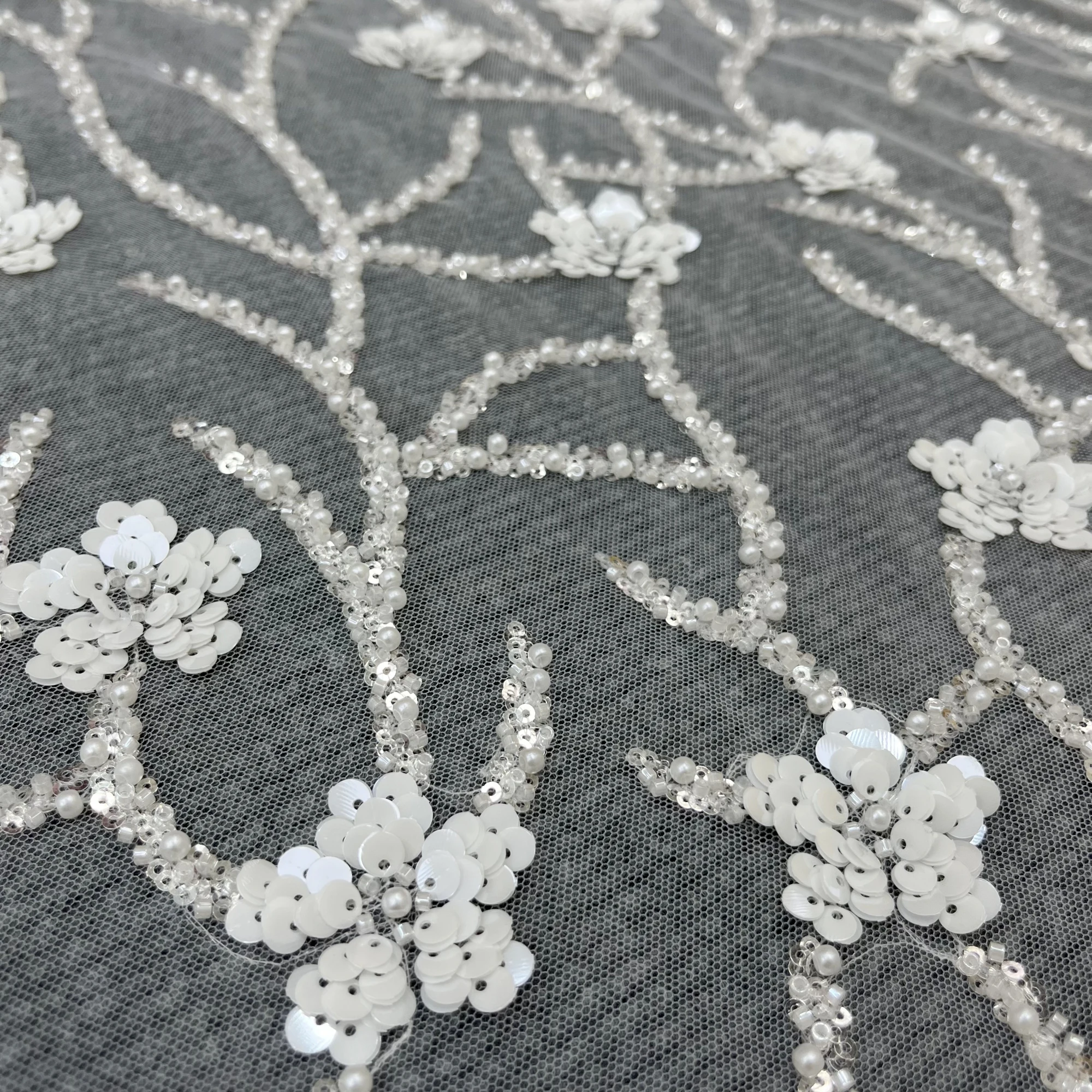 Simple Sequins Beads Embroidery Lace Fabric Suitable For Wedding Women\'s Clothing Private Customized Design Fabrics