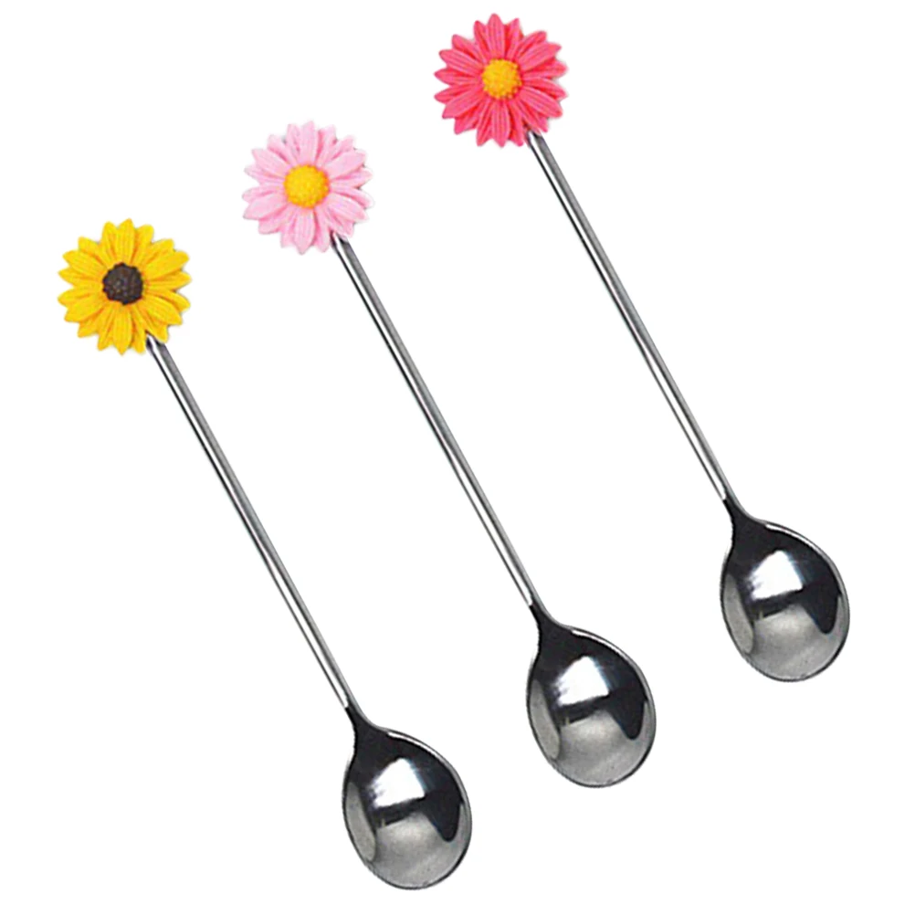 

3PCS Daisy Spoons Juice Stirring Stick Stainless Steel Resin Material Perfect for Tea Coffee Dessert Kitchen Bar