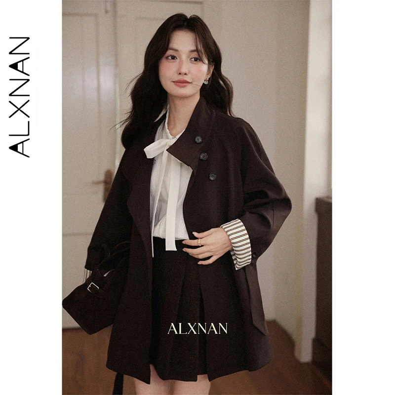 

ALXNAN коричневые плащи женские офисные женские свободные короткие ветровки осенняя элегантная повседневная куртка с длинными рукавами женская L57029