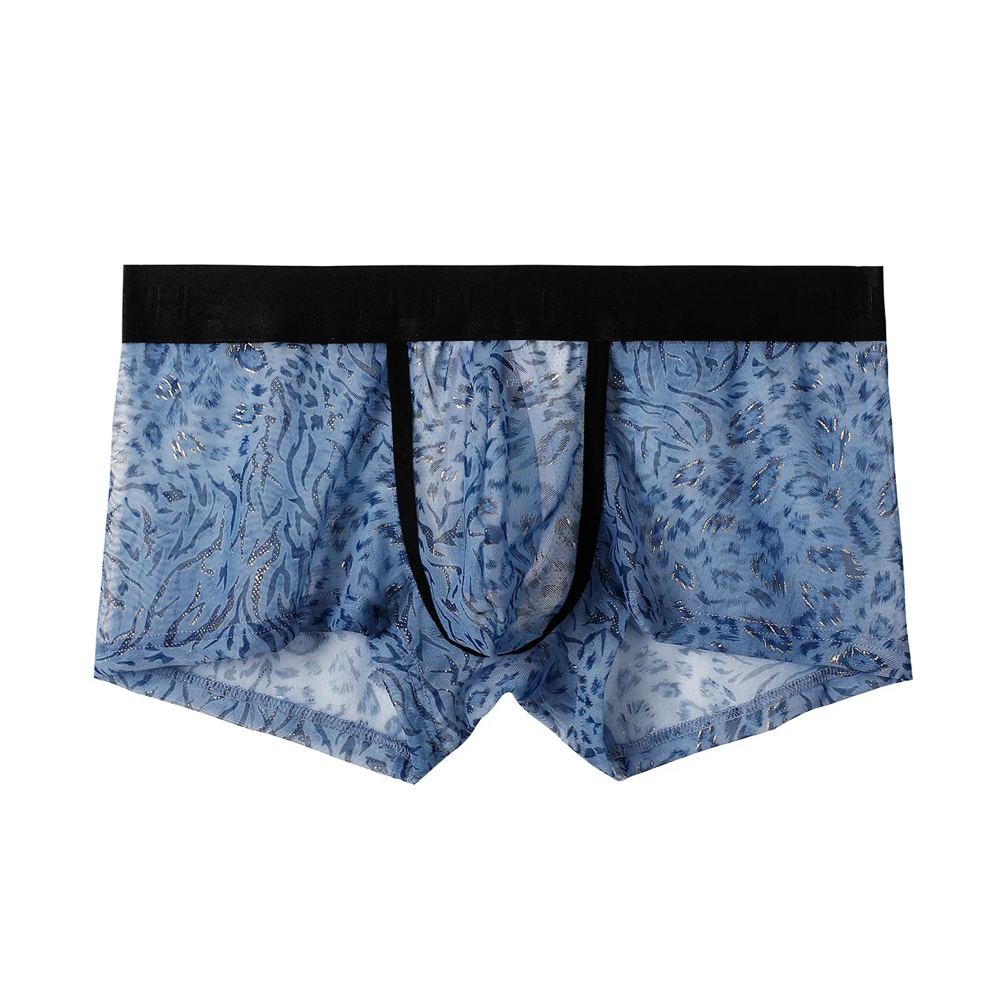 Mens Summer Thin Ice Silk Boxer Briefs Leopard Mesh Separated Pouch Breathable Cool Comfort Underpants