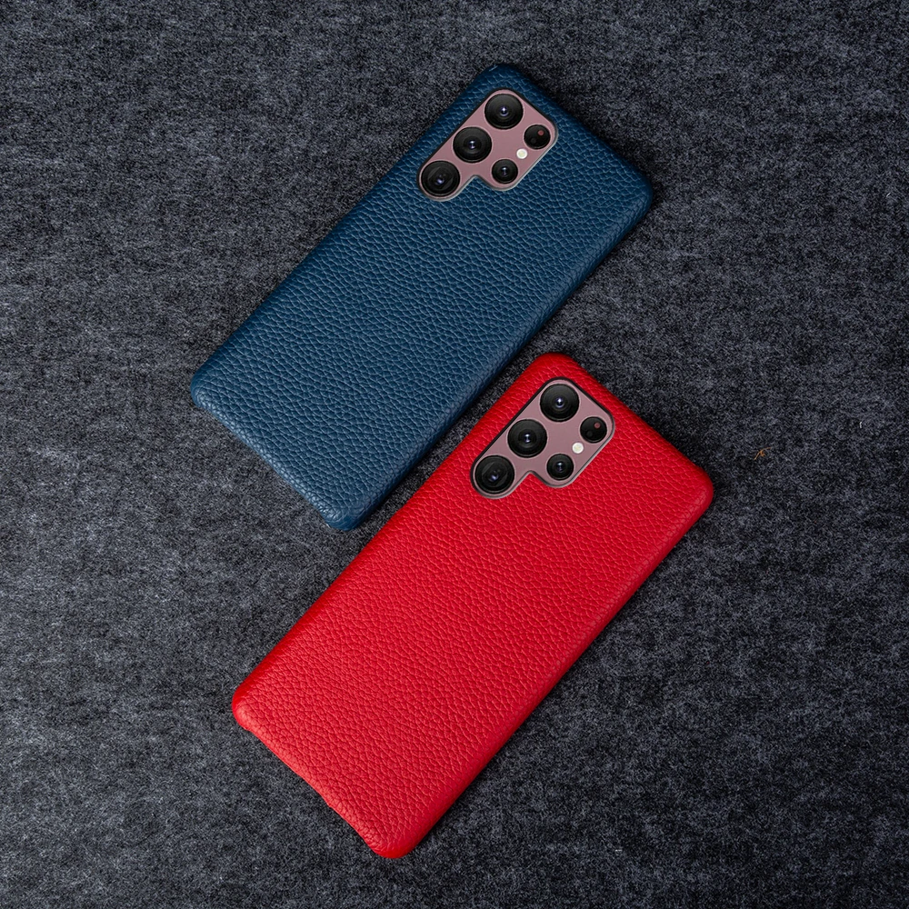 Genuine Leather Cases Litchi Grain For Samsung S23 Ultra Cowhide Hand Made For Galaxy S21Plus S22 Plus S24 Cover Coque Back Capa