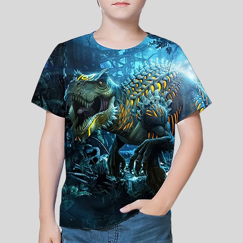 T-shirt imprimé dinosaure en 3D pour enfants, t-shirts unisexes, mode estivale, dessin animé décontracté, vêtements pour enfants, garçons et filles