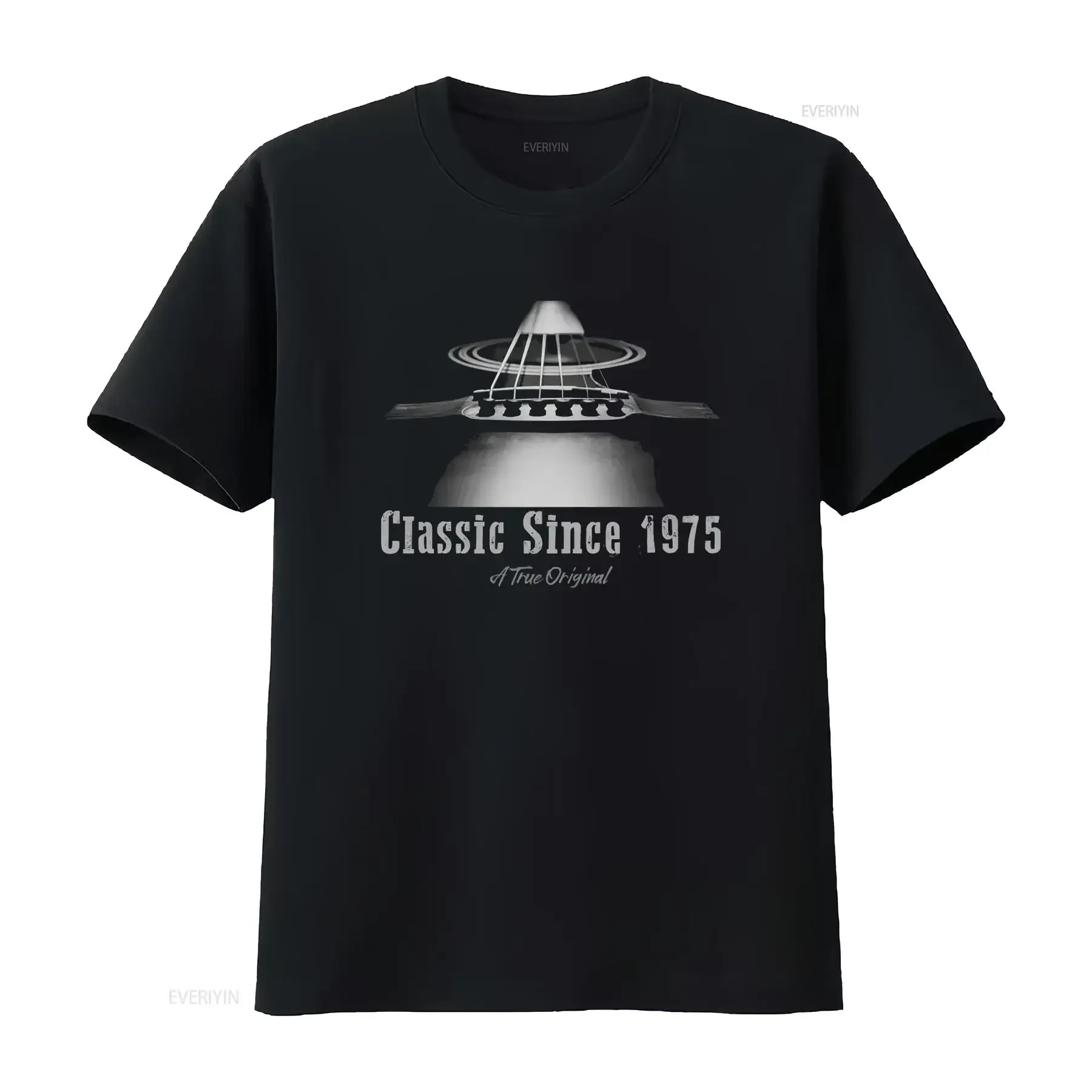 Mens 50th Birthday Acoustic Guitar T Shirt Classic Guitarist Since 1975 vintage Washed Breathable graphic Casual Versatile Soft