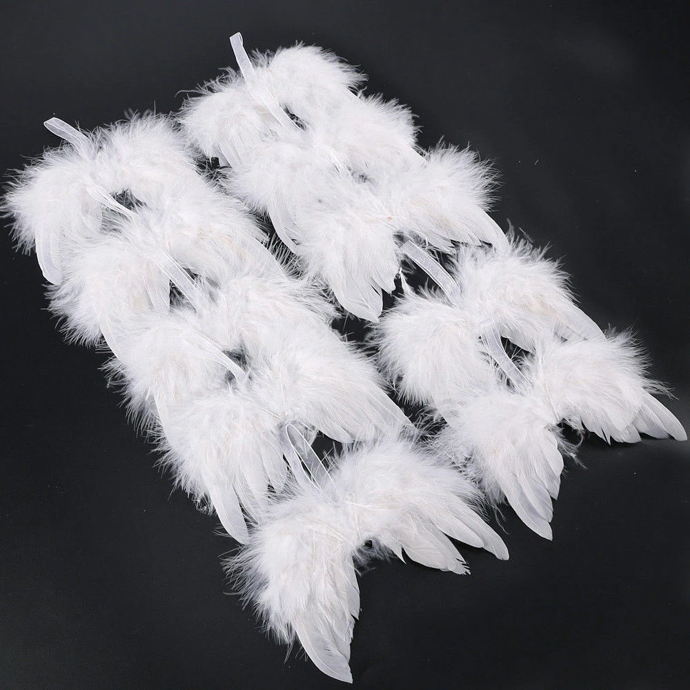 Vintage 10Pcs Wedding Home Decoration White Feather Wing Angel Wings Christmas Tree Decor Hanging Ornament