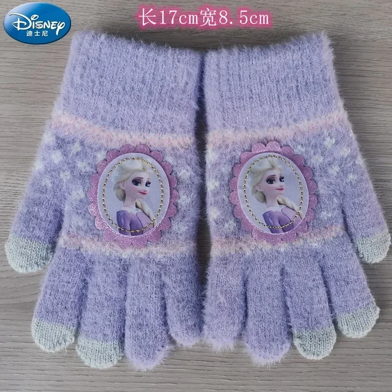 Disney Children\'s Gloves Cartoon Figure Kawaii Frozen Elsa Girl Child Winter Knit Can Touchscreen Warm All Finger Christmas Gift