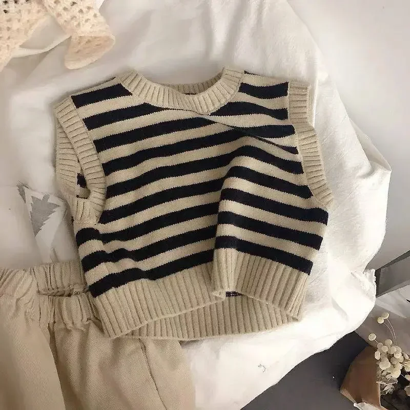 Waben kirsche Kinder gestreifte Jacquard Weste Strickweste Baby pullover Baby kleidung Kinder weste