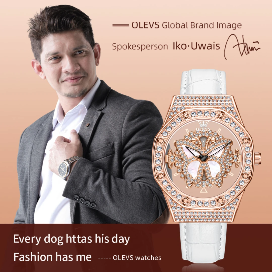 OLEVS 9996 Quartz Fashion Watch Gift Round-dial Genuine Leather Watchband