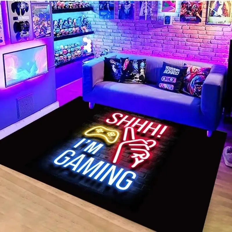 VIKAMA Retro Game Console Pattern Rug for Game Room Boys Room, Noise Reducing & Machine Washable, Home Furniture Decor