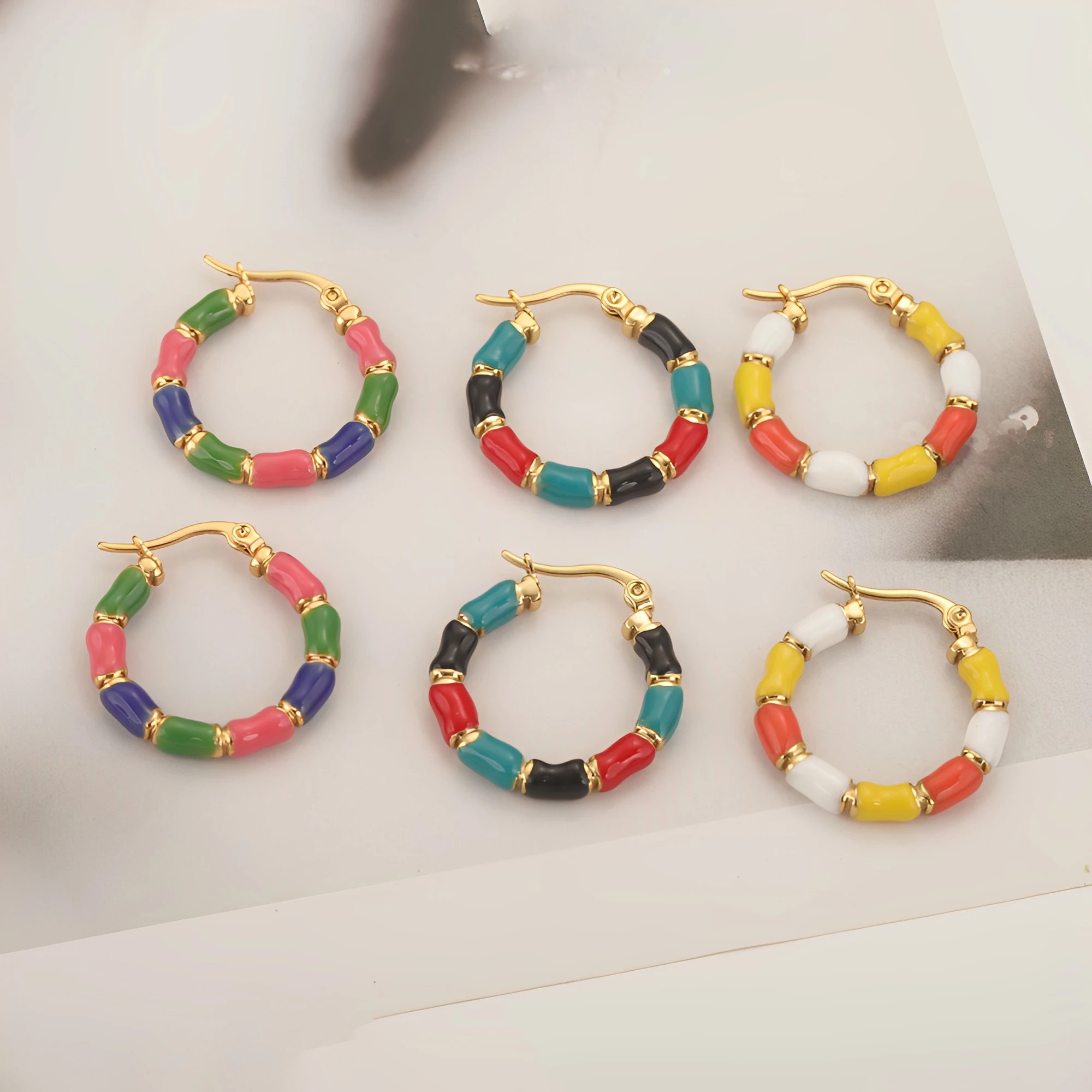 1 Paar Edelstahl gemischte Farbe Tropf ohrringe für Frauen Gold Charm Ohrringe Urlaub Party Schmuck Geschenk
