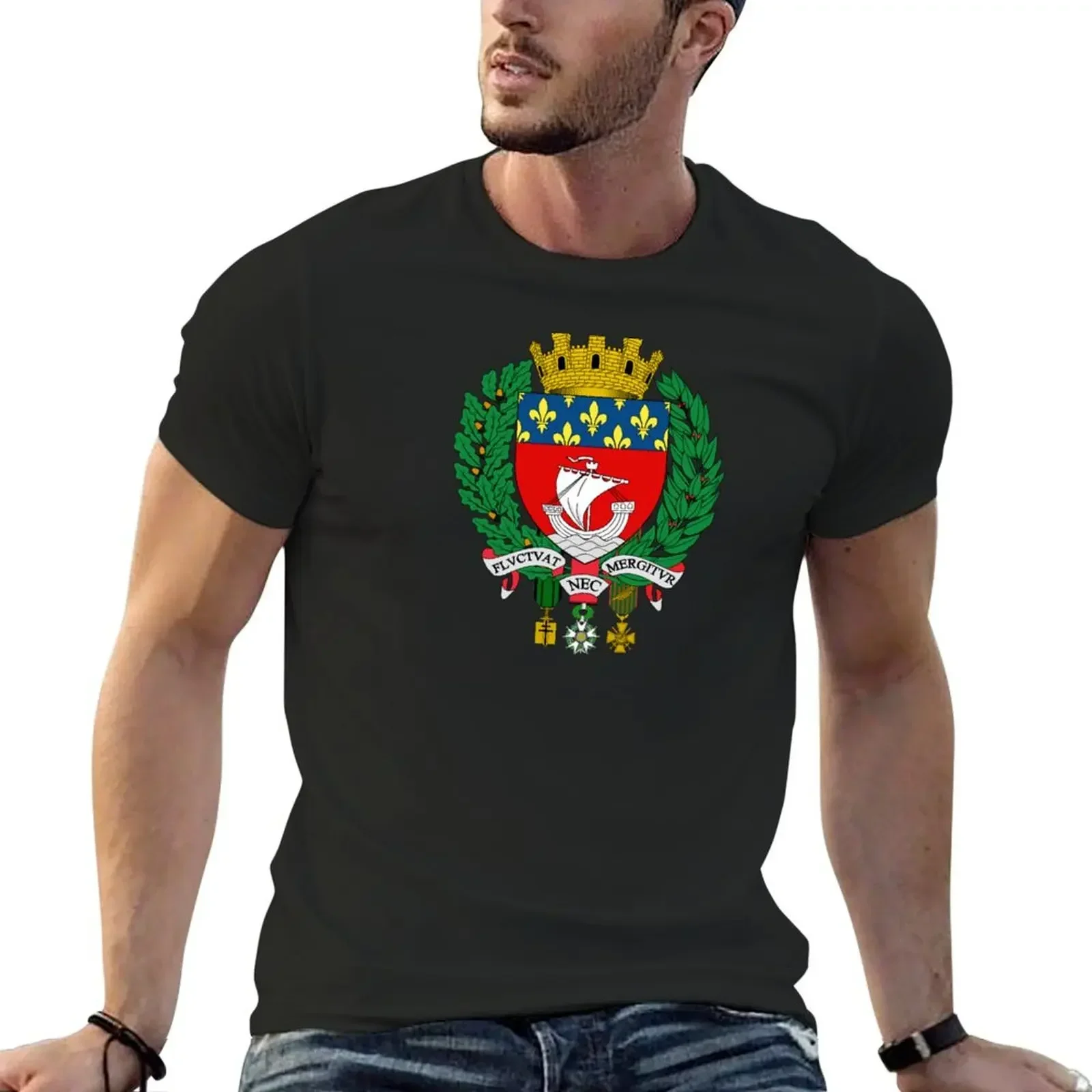 

Paris (France) coat of arms T-Shirt basketball graphic tees plain summer tops shirts graphic tees men workout shirt