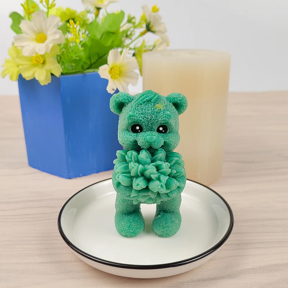 

DW0397 PRZY 3D A bear With a Bouquet Moulds Flower Animals Soap Molds Silicone Candle Mold Wedding Birthday Valentine's Day Clay