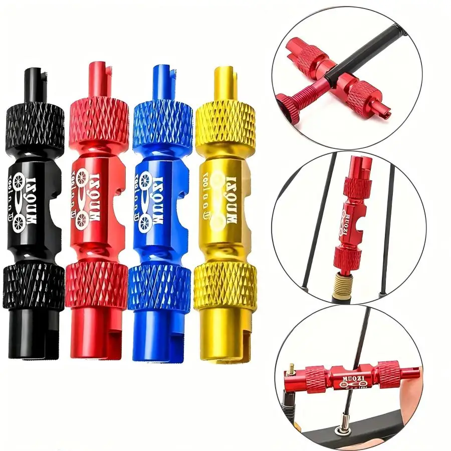 

2Pcs Bike Valve Core Multifunction Tool with Removable Aluminum Alloy American & French Valve Cap, Tube Extender