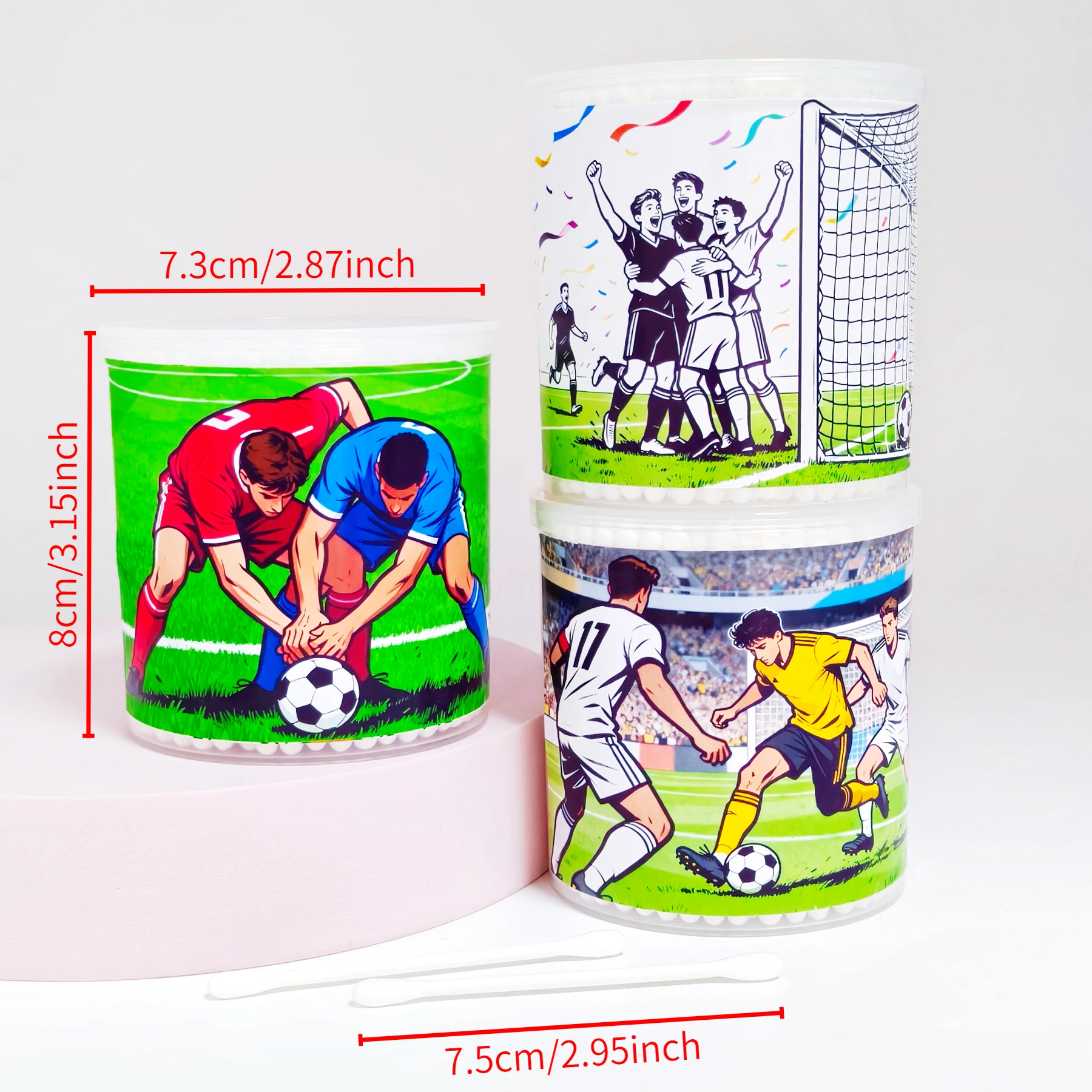 600 قطعة/800 قطعة من أعواد القطن بنمط موضوع كرة القدم، أنبوب أبيض، أعواد قطنية مزدوجة الأطراف #3