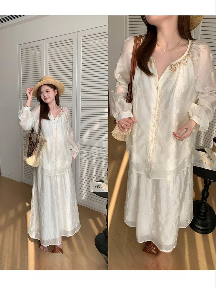 

plus Size Casual irt And A-Line Skirt Two-Piece Set for Plump Sister Comfortable Mid-Length Women's Faion Outfit