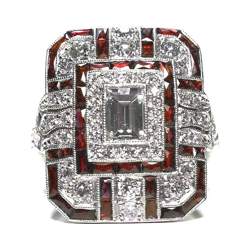 Milangirl 5 Colors Popular Tectangle Geometric Sparkling Zircon Rhinestone Crystal Metal Ring for Women Wedding Party Jewelry