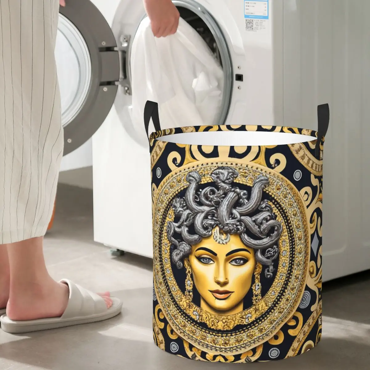 Ancient Greece Medusa Gorgon Vintage Style Foldable Laundry Baskets Dirty Clothes Toys Storage Basket Large Waterproof Bag