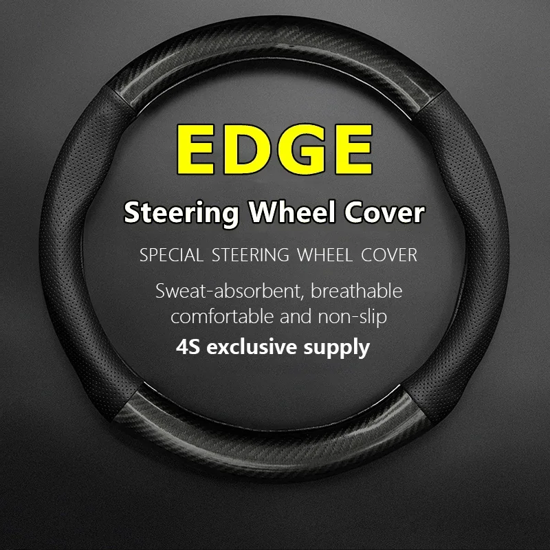 No Smell Thin For Ford EDGE Steering Wheel Cover Leather Carbon Fit Plus EcoBoost 245 330 V6 ST Line 2020 2021 2022 2.0T 2023