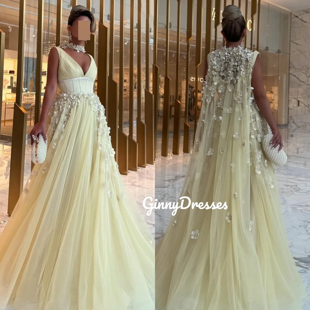 

Роскошные вечерние платья по индивидуальному заказу Глубокий V-образный вырез А-силуэта с рюшами Платья длиной до пола для особых мероприятий Застежка-молния с бусинами Без рукавов