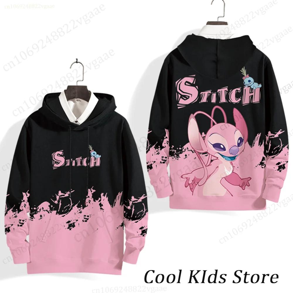 Autumn Winter Stitch And Angel Hoodie Couple Kids Men Women Hoodie Girls Boys Cartoon Long Sleeve Coat Top Pullover Sweatshirt