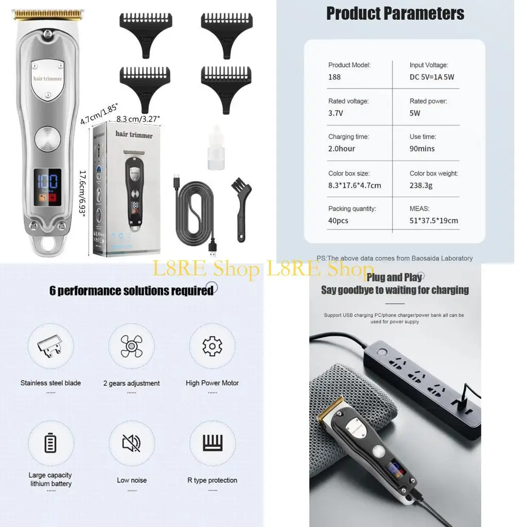 

L8RE прочный профессиональный триммер для волос цифровой USB Аккуратный