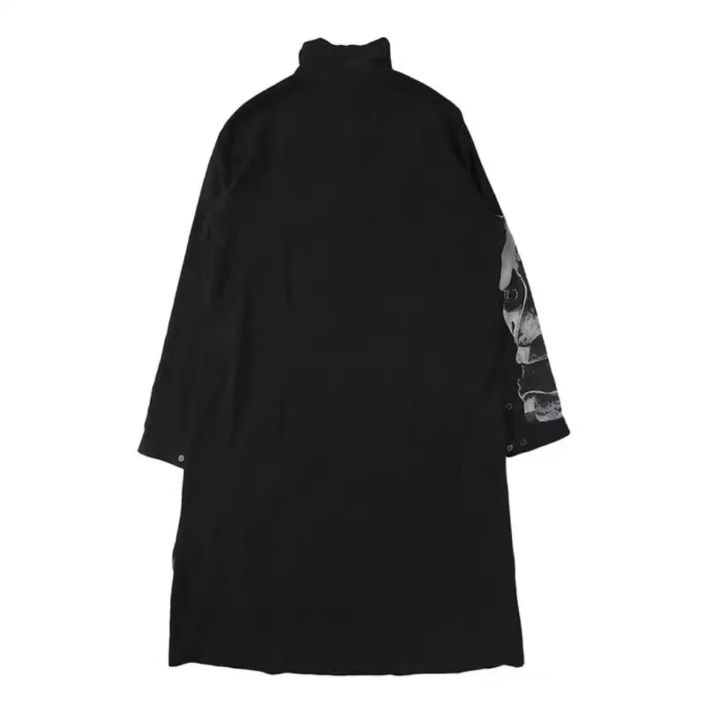 High Stree Dark Style Black Long Shirt Tops Men's Unisex Mid Length Shirt with Triacetate Drape Men Clothing Mens Shirts
