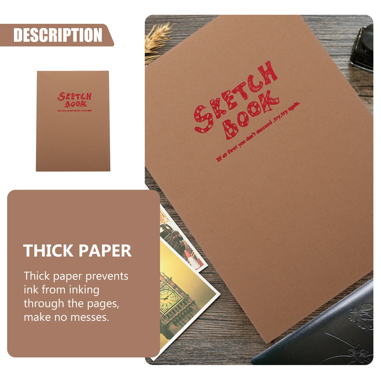 Simple Blank Sketch Book Thick Paper No Ink Bleed Durable Binding Ideal for Drawing Travel Journal for Students
