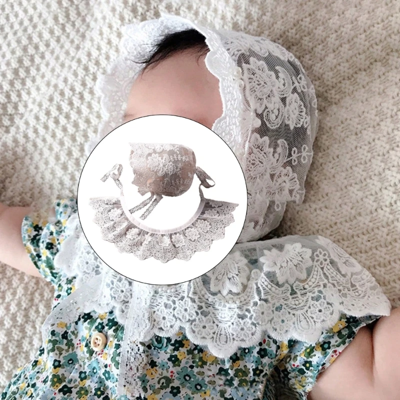 Newborn Photoshoot Props Outfit Flower Beanie Hat Lace Scarf Baby Photo Costume