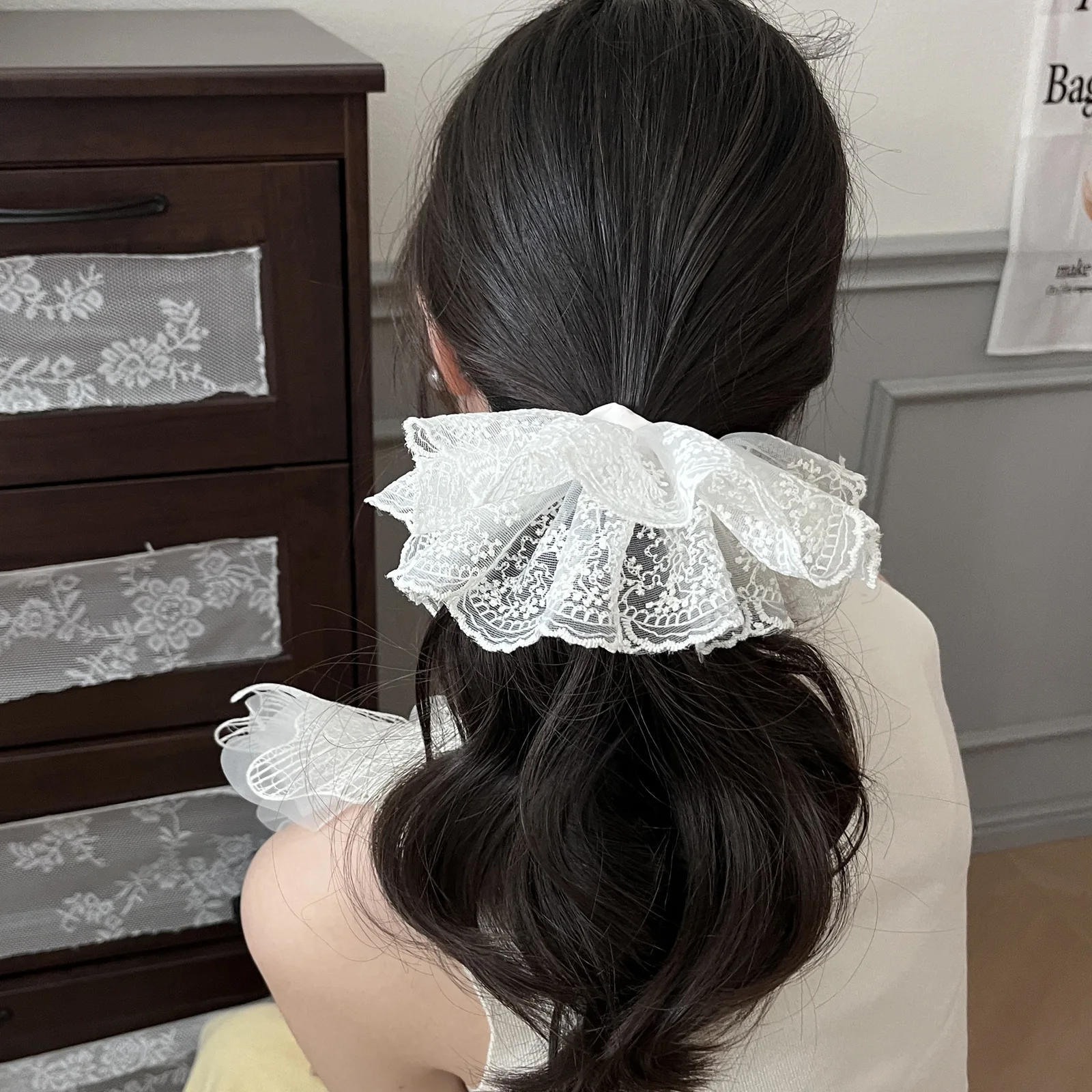 Korean Double-Layer Embroidered Scrunchie, Ballet Style Headband
