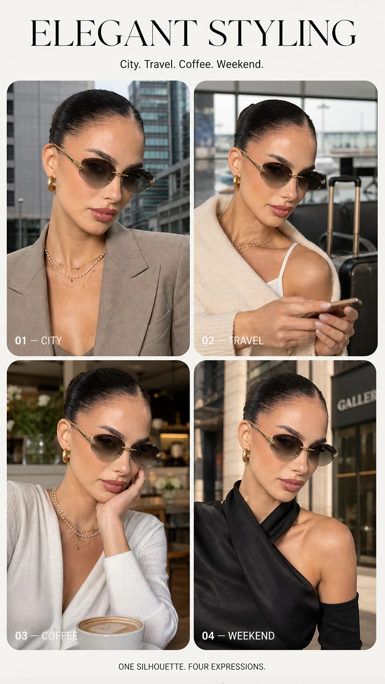 Vintage Sechseckige Randlose Sonnenbrille für Damen 2026 Luxusmarke Trendige Goldene Leopardenkopf Y2K Punk Sonnenbrillen Reise-Eyewear – Detail 9