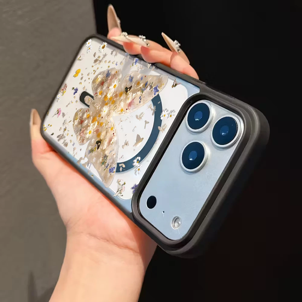 Niedliche Rosa Schmetterling Transparente Hülle für iPhone 17 16 11 15 14 Pro Max 13 12 Plus Hüllen für Magsafe Kabelloses Laden Luxus-Schutzhülle – Detail 15