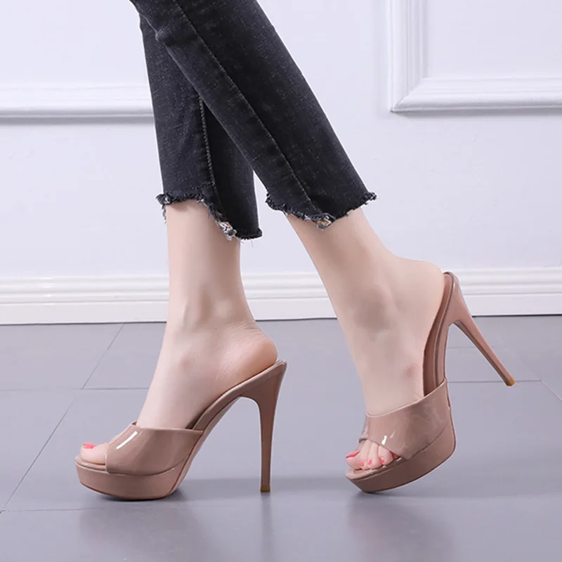

2026 New Summer Thick Platform Slippers Women 12CM High Heels Outdoor Shallow Mouth Sandals Simple Style Slide Shoes for Woman