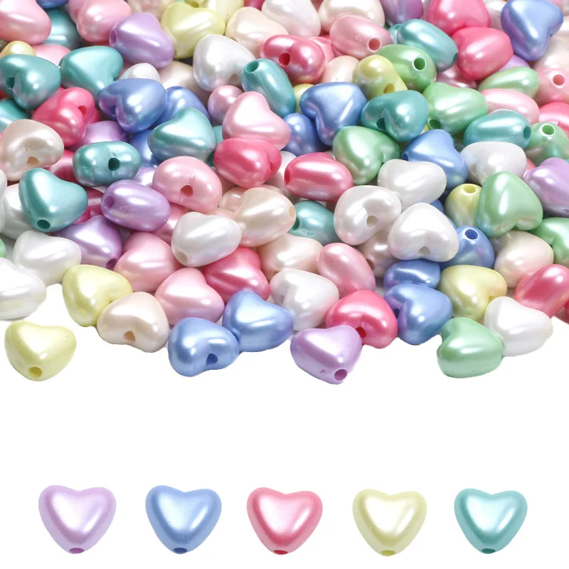 10x11MM Candy Colored Pearl Shaped Heart-shaped Bead Acrylic Material Loose Beads For Jewelry Making Handmade DIY Bracelets Gift