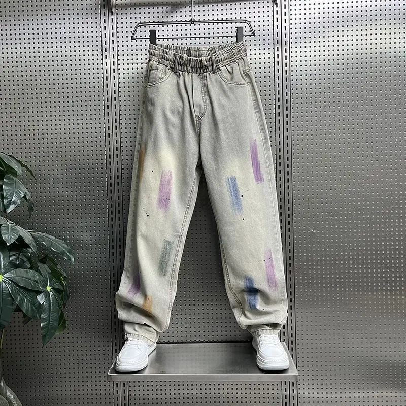 Men's Spring  Autumn Models Japanese Jeans Men's New Loose Straight Slightly Pulled Casual Trousers American High Street Pants