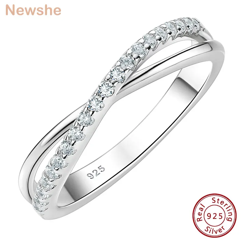 Newshe 925 Sterling Silver New Trend Stacking Infinity Wedding Ring for Women Brilliant Cubic Zircon Fine Jewelry Gift Souvenir