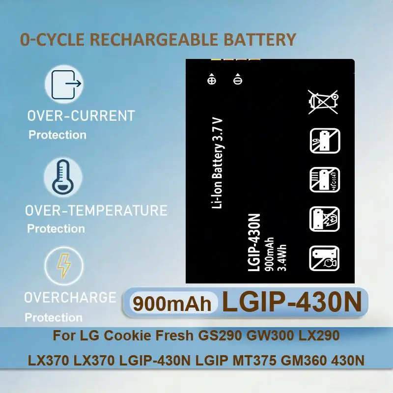

LGIP-430N Mobile Phone Battery For LG Cookie Fresh GS290 GW300 LX290 LX370 LX370 LGIP-430N LGIP MT375 GM360 430N 900mAh