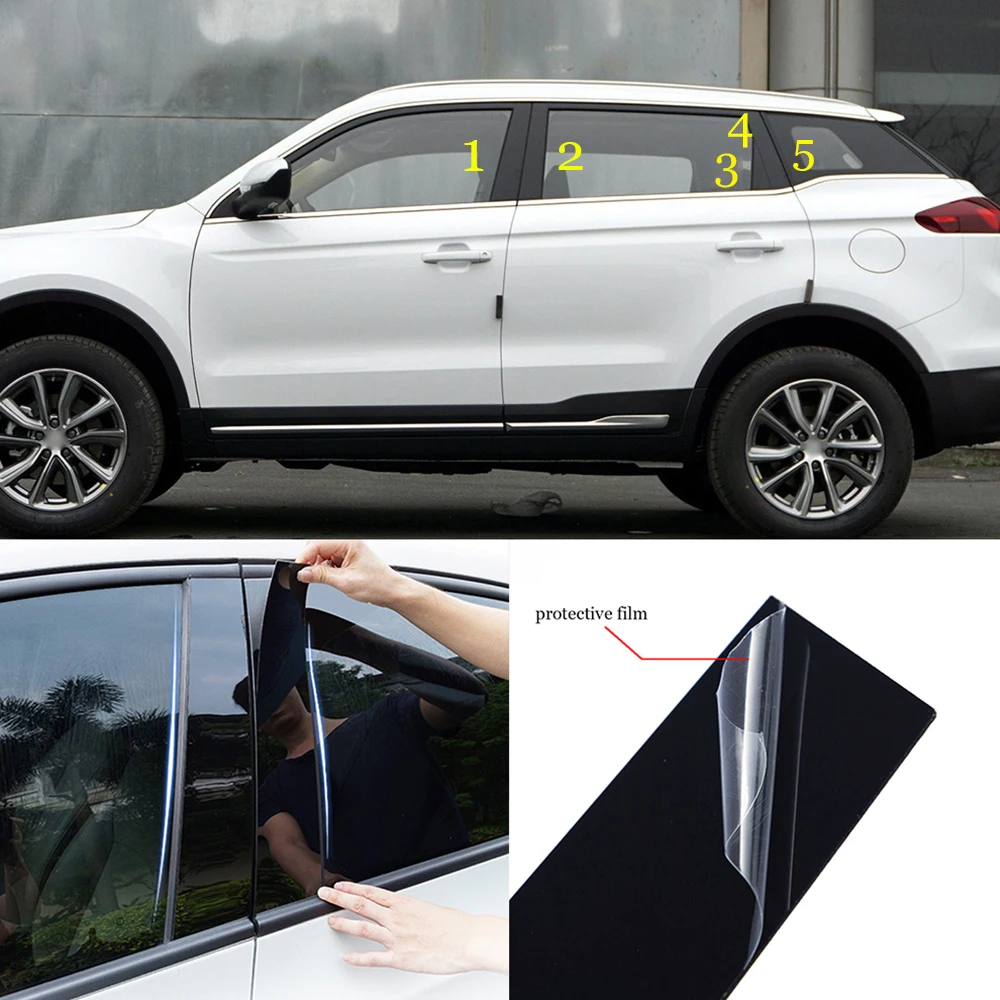 

Car Black Mirror Middle Column PC Window Trim B C Pillar Strip Sticker For Geely Atlas Proton X70 2016-2022 Accessories