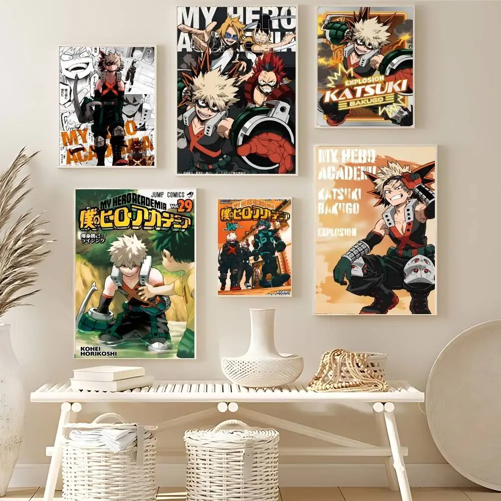 Póster de My Hero Academia Bakugo Katsuki, arte HD, pared adhesiva, impermeable, hogar, sala de estar, dormitorio, Bar, decoración estética