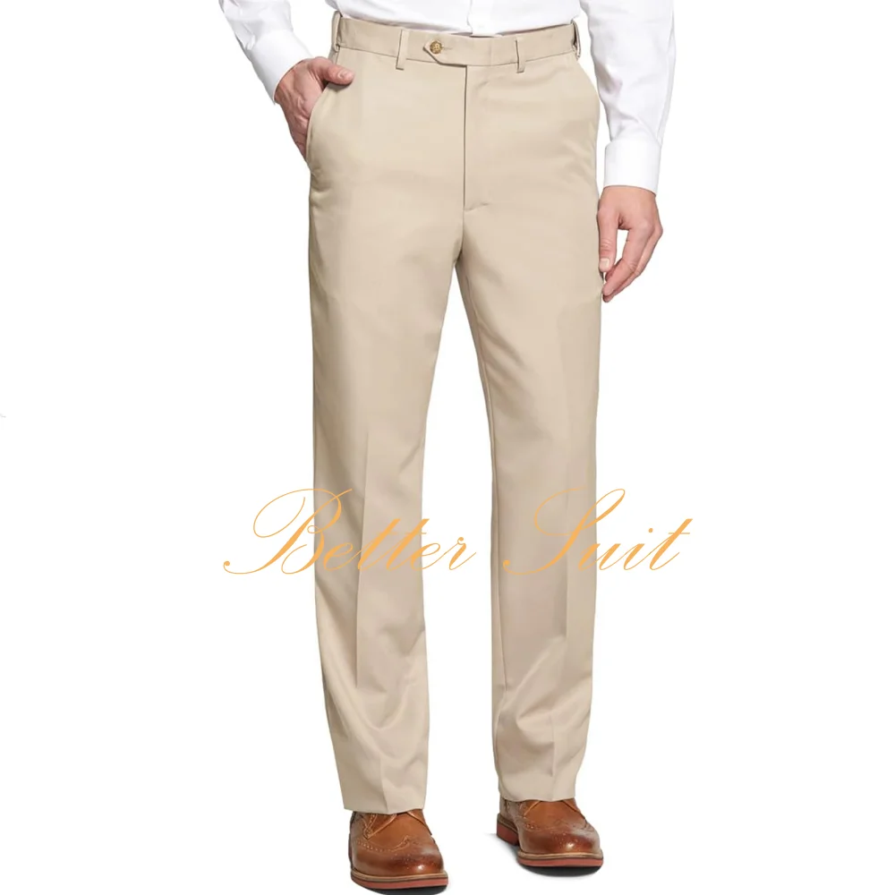 

Men's Flat-Front Dress Pants with Hidden Expandable Waistband Classic Fit Suit Slacks for Men