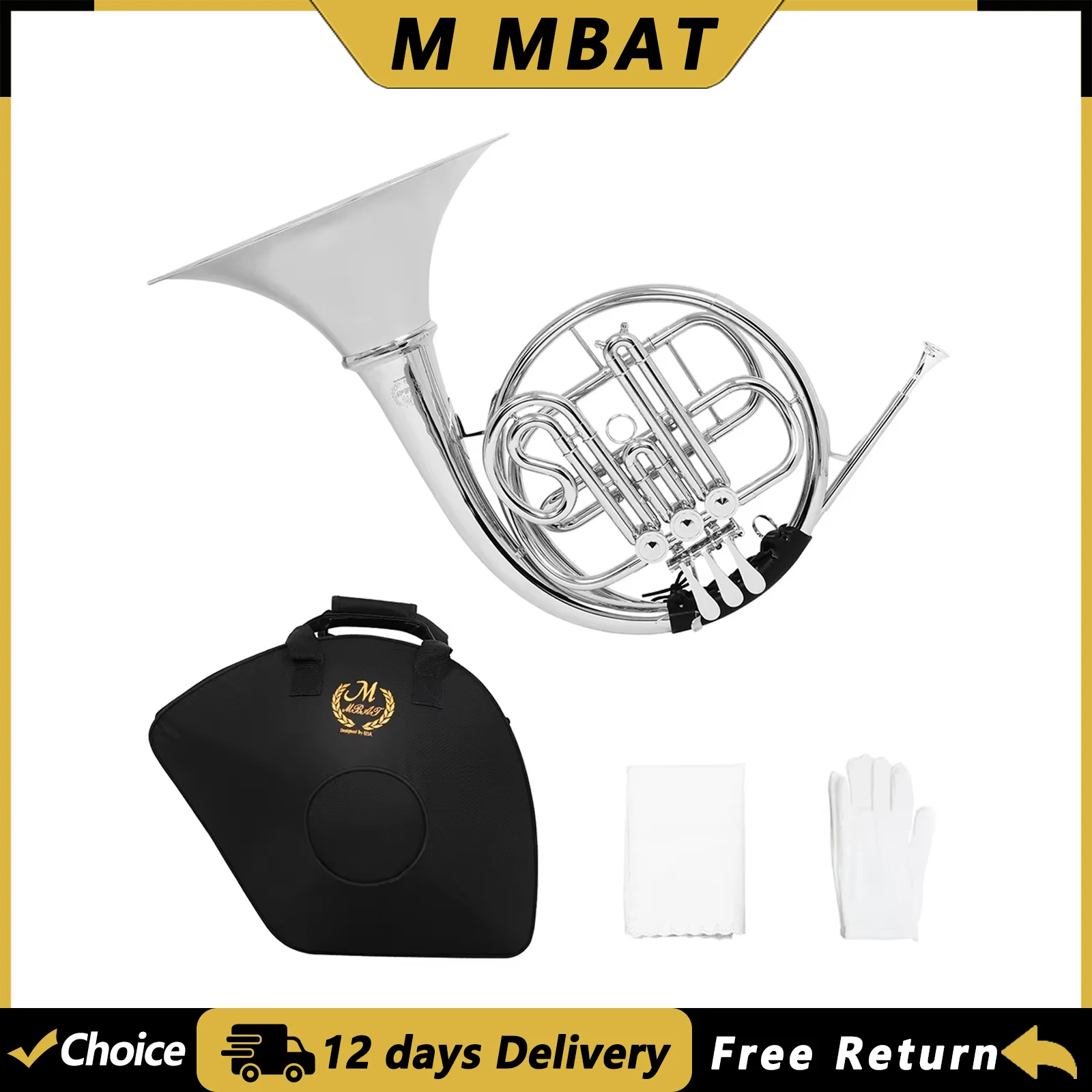 M MBAT Bb Horn 3 Keys Silver Brass Double Row  Horn Nickel Silver Plated Rustproof Horn Concerts With Case Brass Instrument