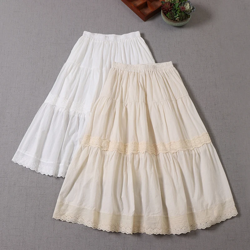

Japanese Summer Elastic Waist Cotton skirt women clothing Solid Color Floral Embroidery Cute Kawaii Ruffles Skirt Mori Girl U463