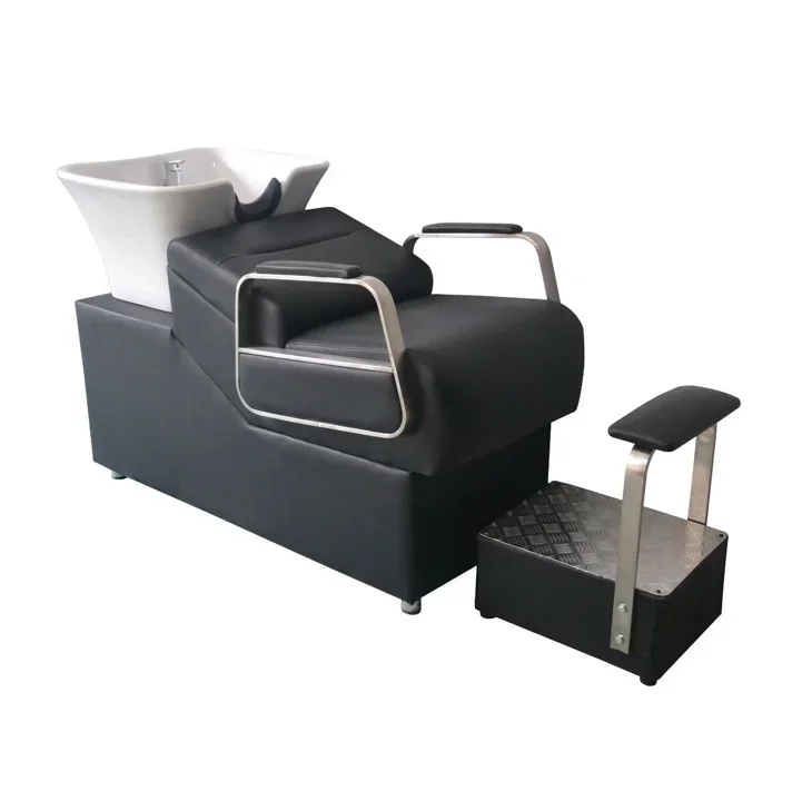 

Factory Wholesale Luxury Barber Shop Hair Washing Chair Modern Black Ceramic Shampoo Station Sink Comfortable Backwash Chair