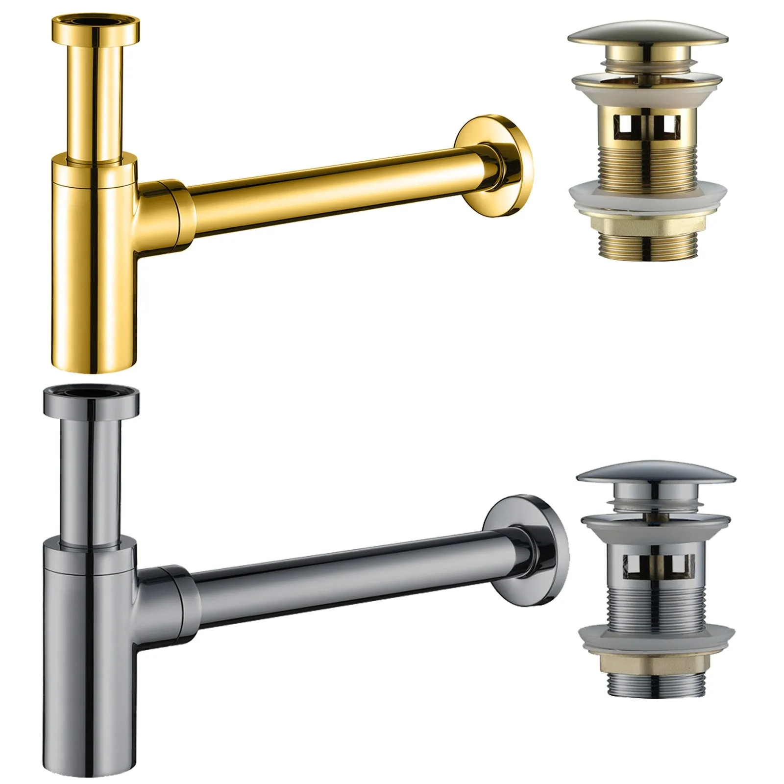 Basin Bottle Trap Brass Black / Chrome Bathroom Sink Siphon Drains with Pop Up Drain P-TRAP Pipe Waste HIDEEP