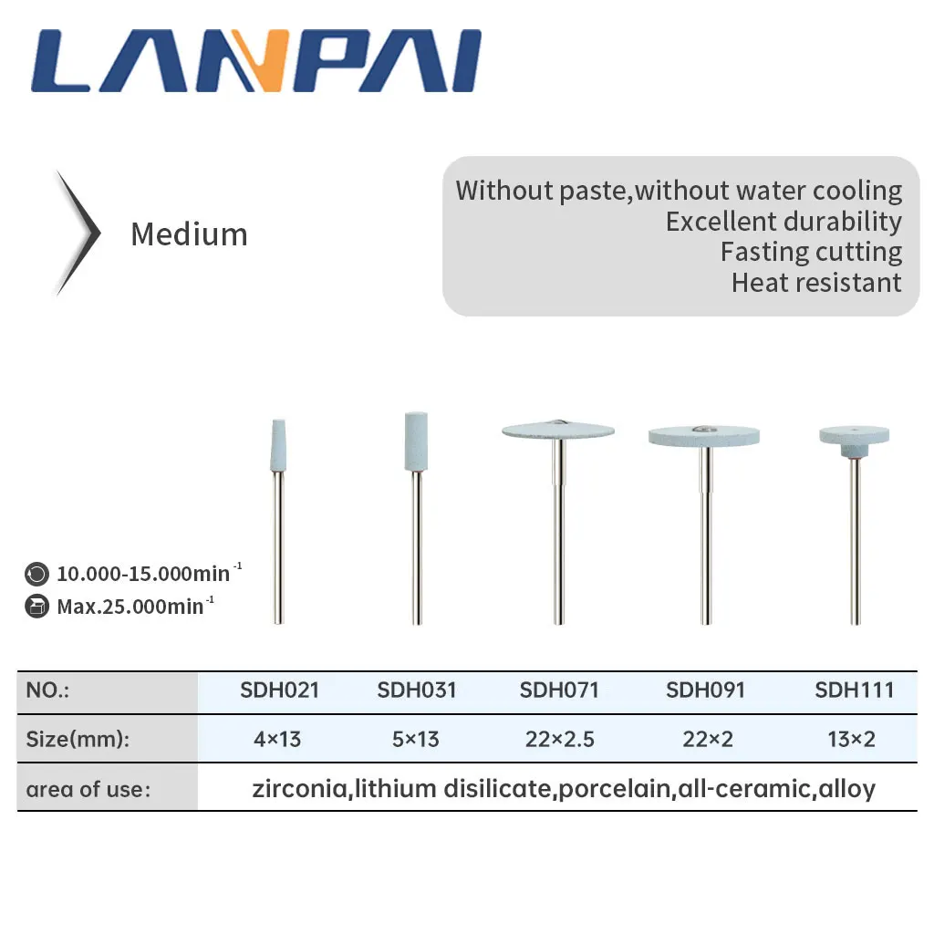 Lanpai 1 peça de polimento dentário (hp) suporte bur cerâmica moedor de diamante para porcelana de zircônia para ferramentas de laboratório